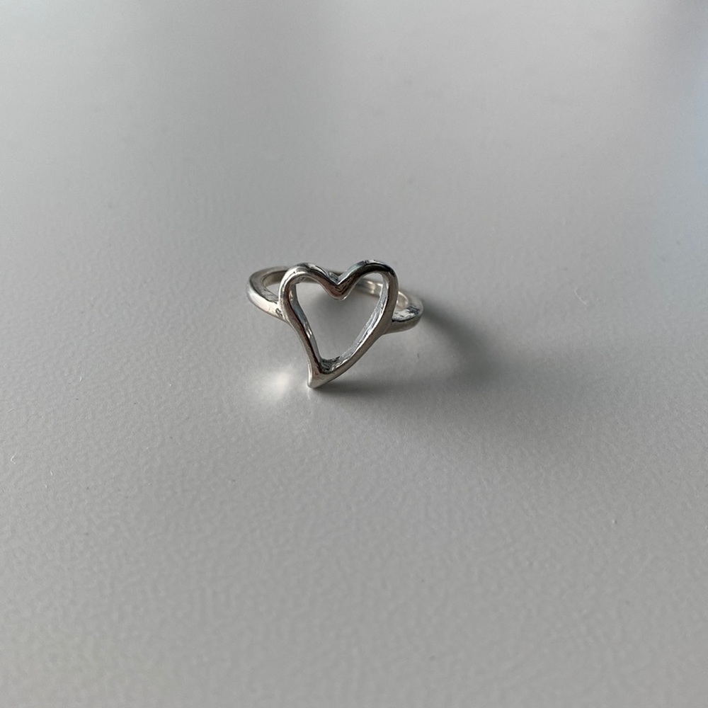 Silver open heart ring